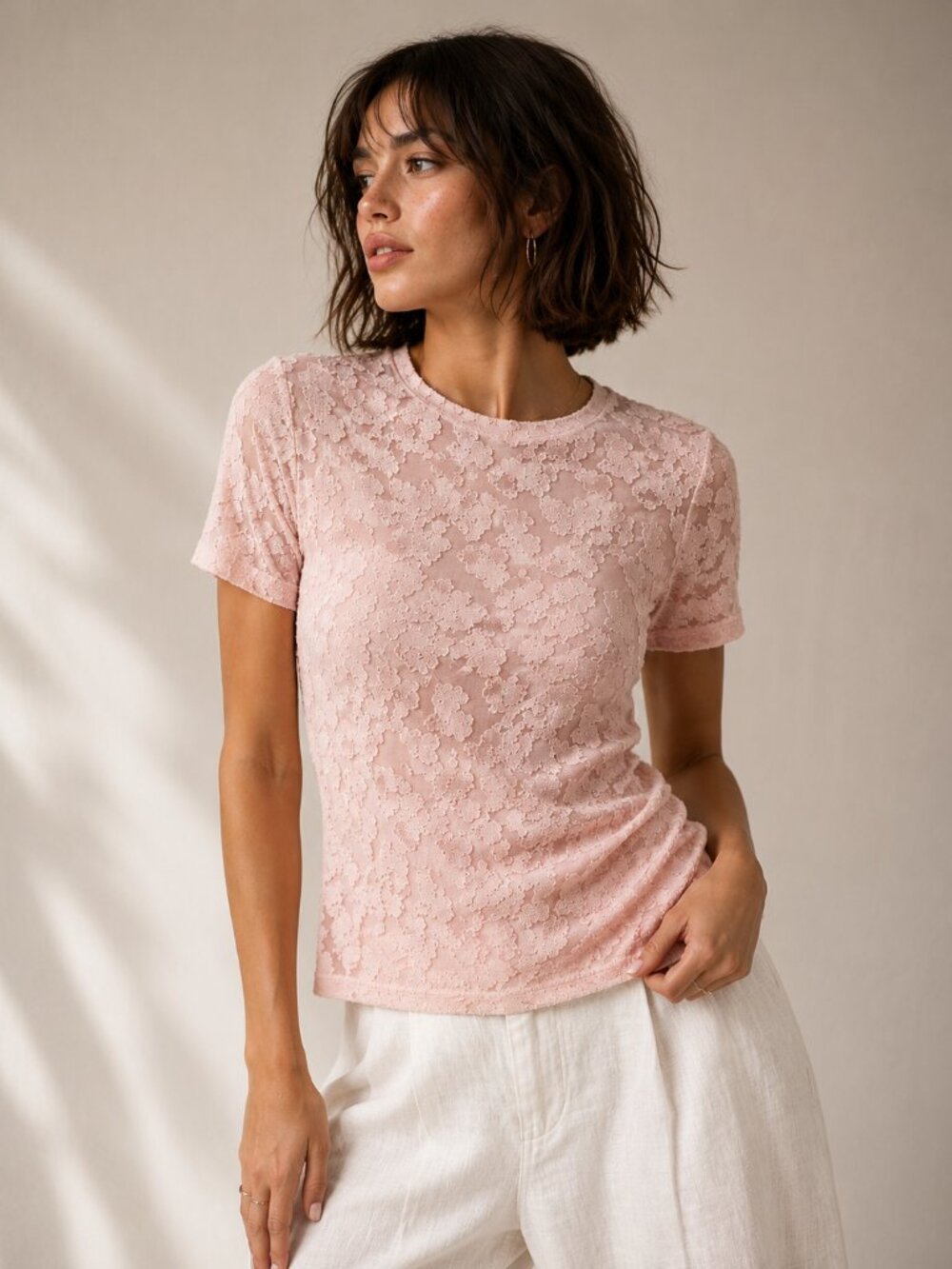 Wilfred Pink Floral Jacquard Textured Tee Top XS